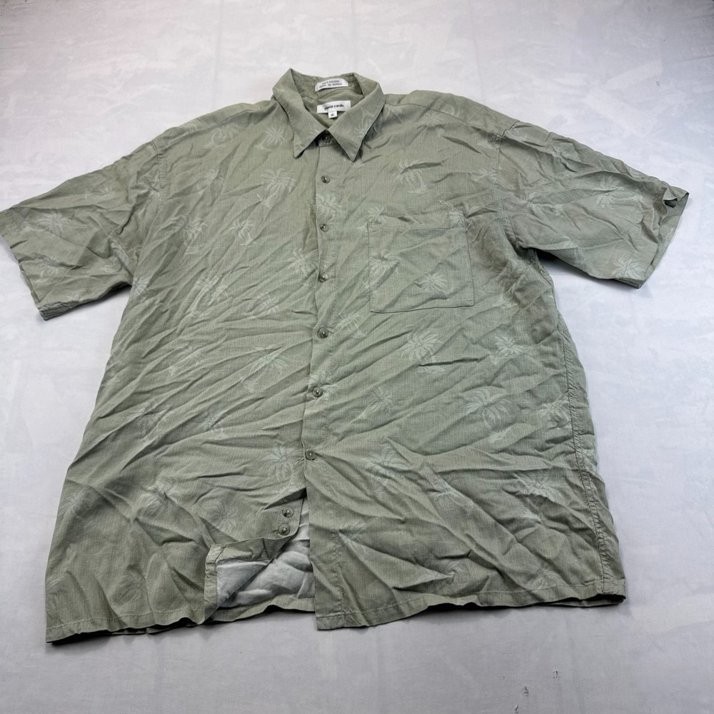 Pierre Cardin Mens Hawaiian Shirt Mens X-Large Sage Green Palm Tree Short Sleeve